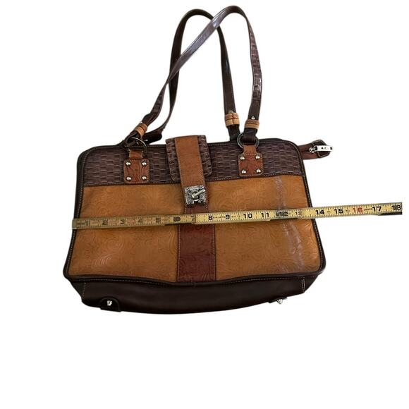 Mc Marc Women's Brown Tan Leather Woven Texture Chantal Shoulder Bag purse - Picture 6 of 10